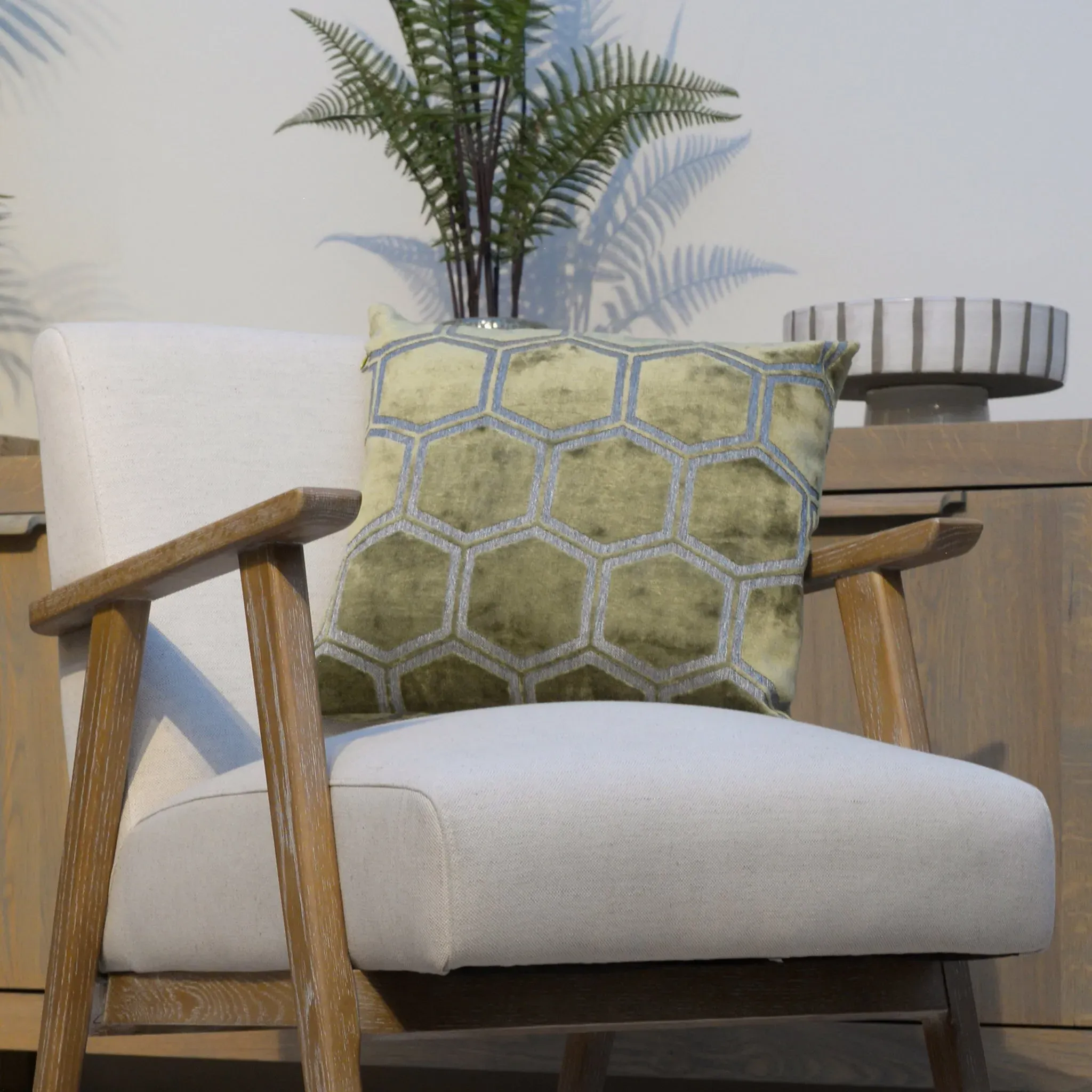 Ivory Hexagon Cushion - Green, Velvet product