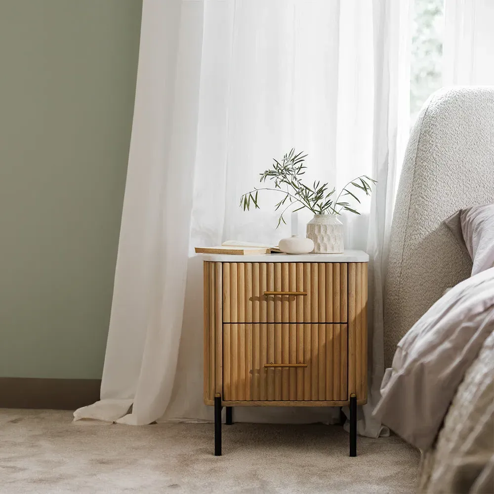 Java 2 Drawer Bedside Table - Marble, Mango Wood product