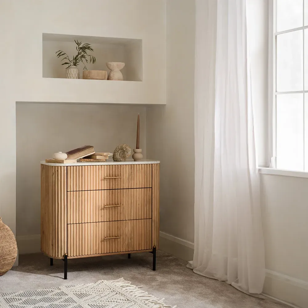 Java 3 Drawer Bedside Chest - Marble, Mango Wood alternate view