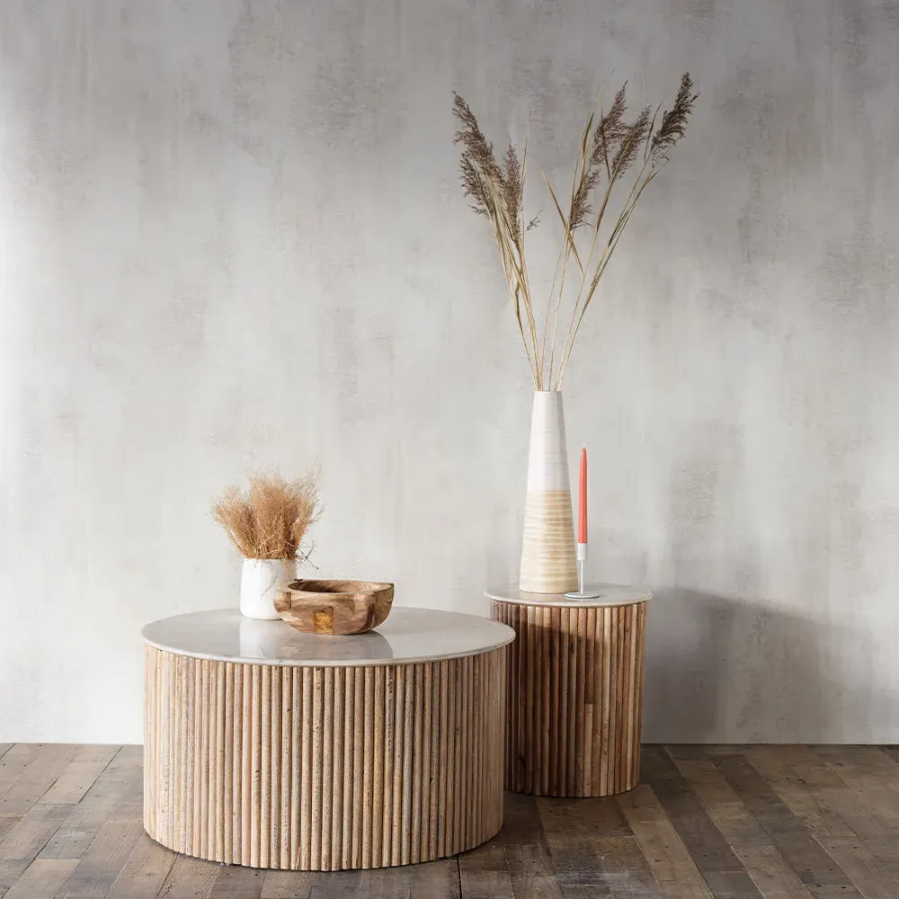 Java Lamp Table - White Marble, Mango Wood product