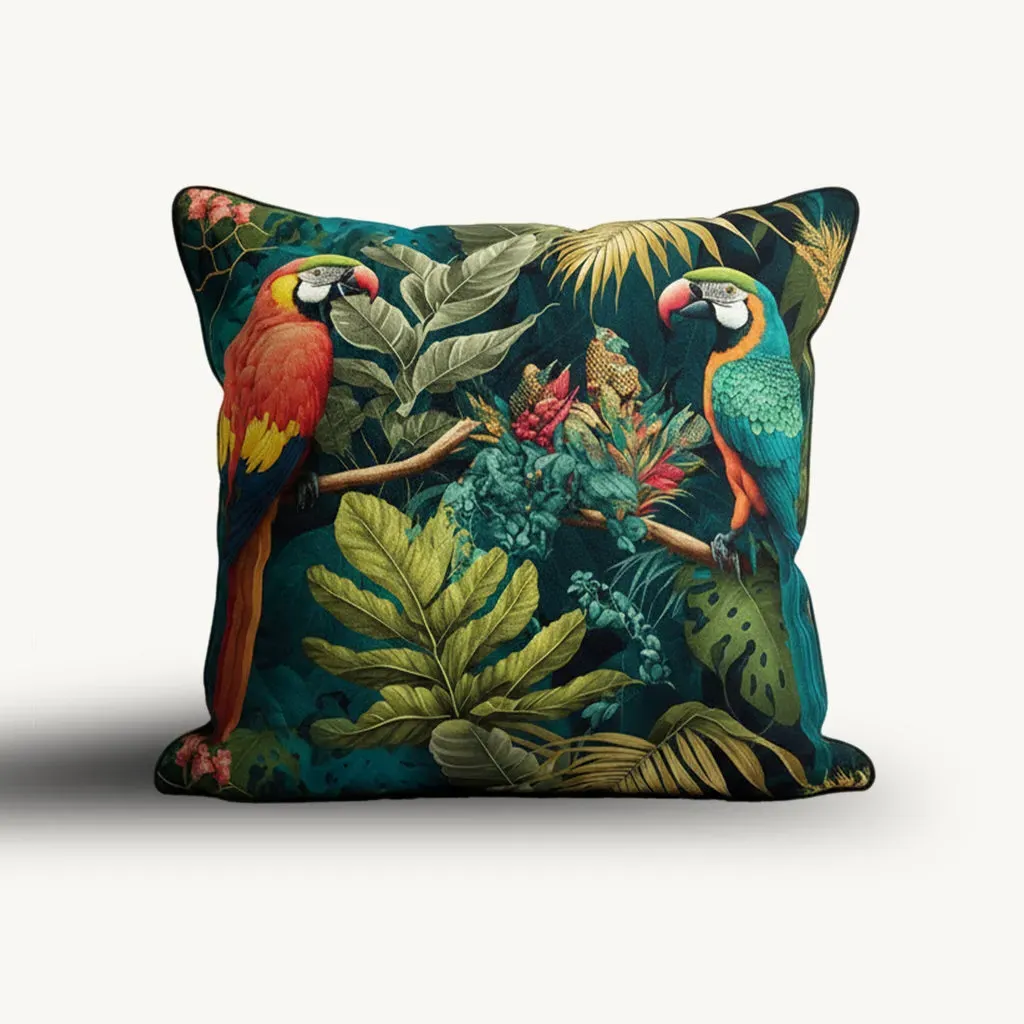 Jungle Parrot Cushion - French Velvet alternate view