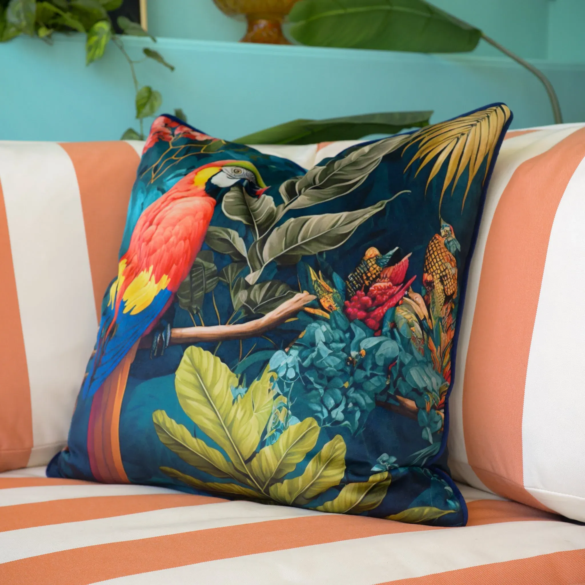 Jungle Parrot Cushion - French Velvet product