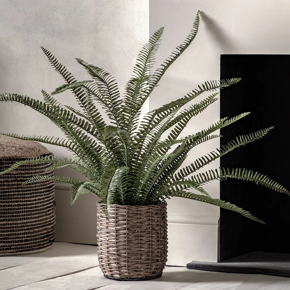 Large Potted Fern Artificial Plant - Green, Woven Pot alternate view