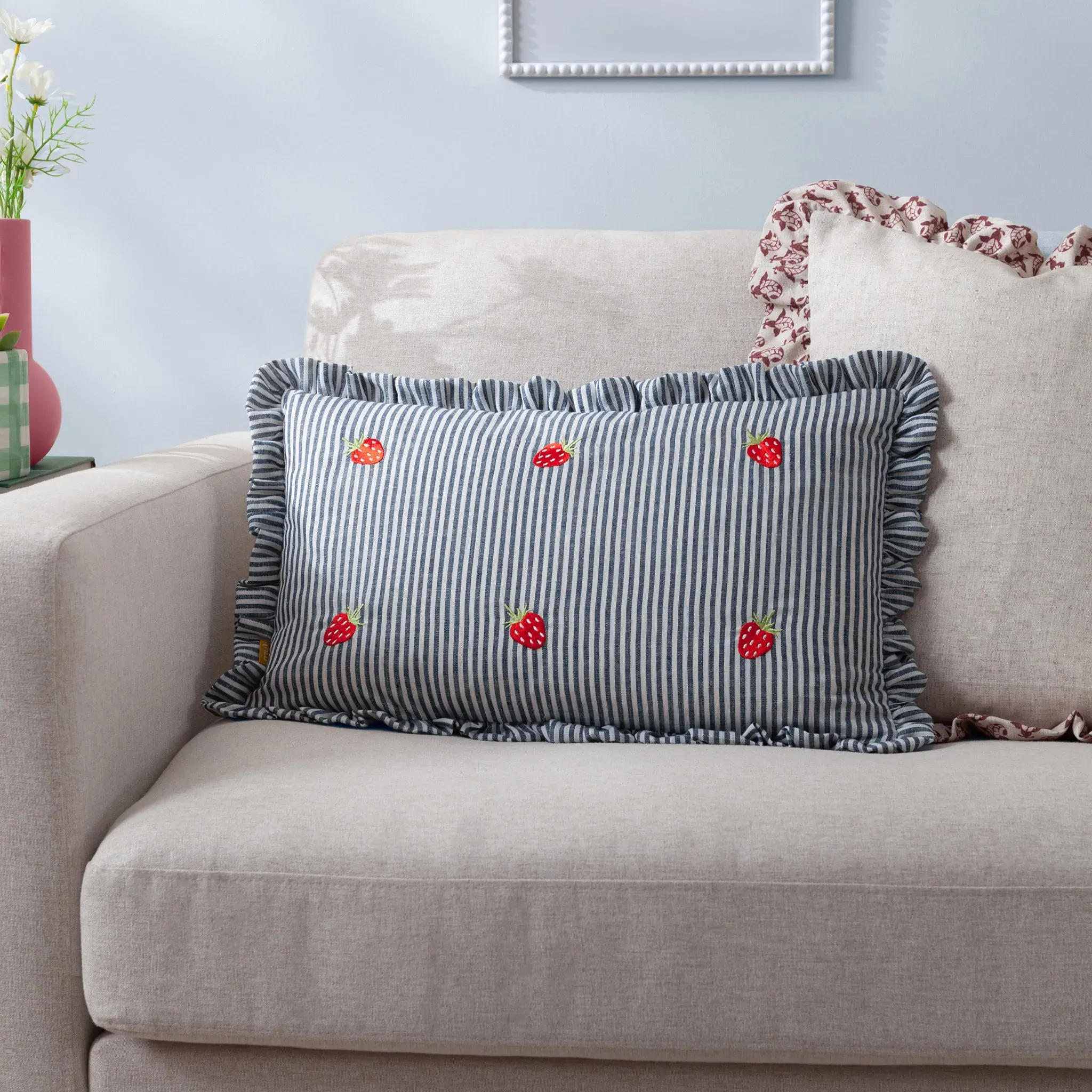 Luna Embroidered Ruffle Cushion - Red product