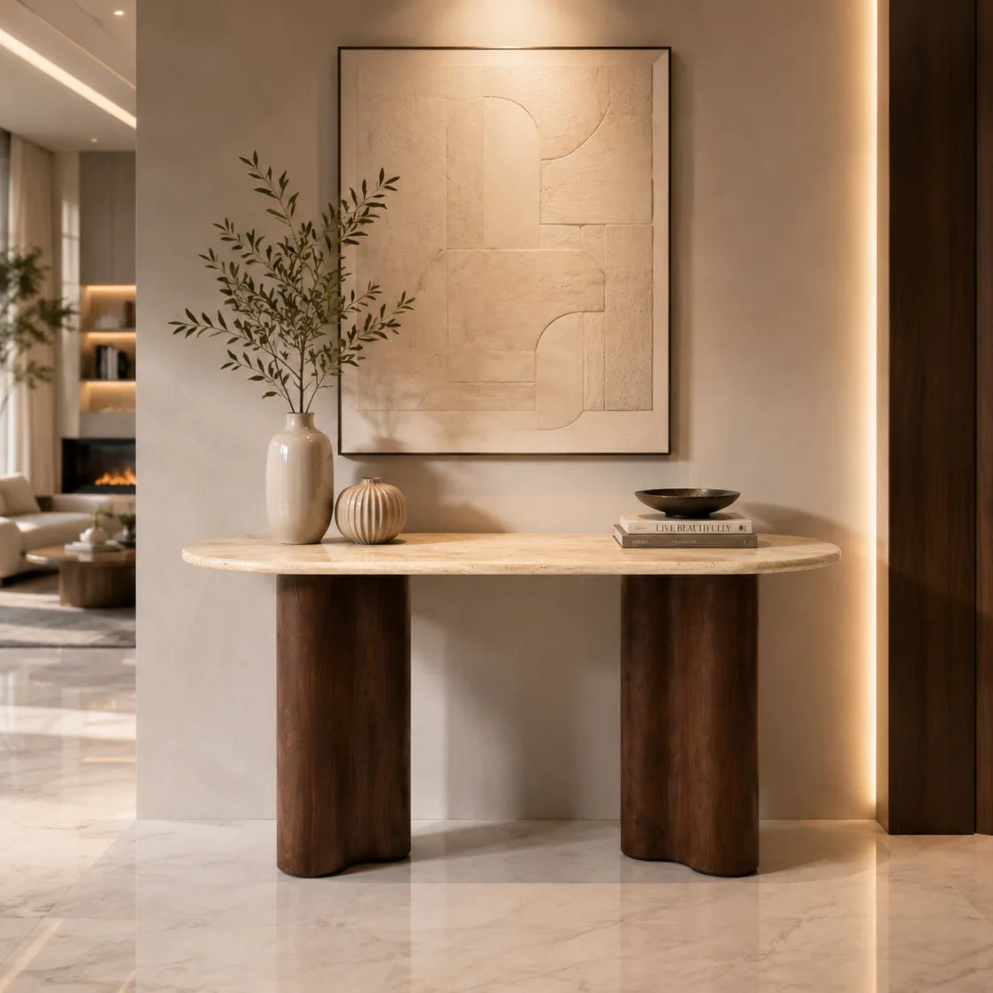 Manila Console Table - Cream, Quartz Marble product
