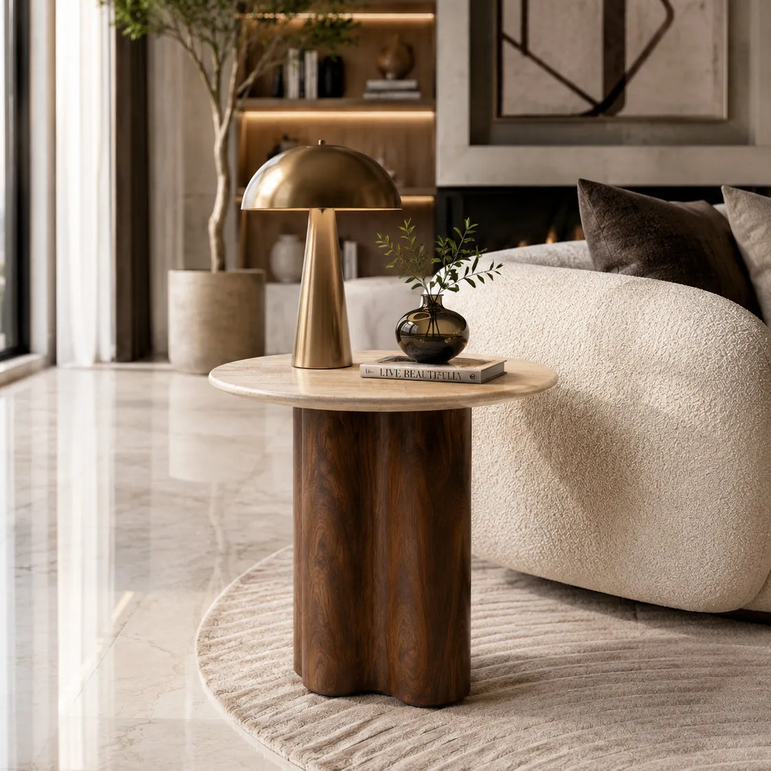 Manila Lamp Table - Cream, Quartz Marble product