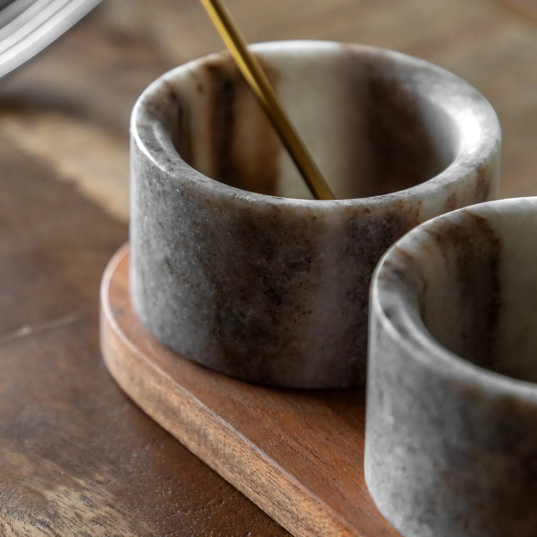 Marble Spoon and Pinch Pot Set - Marble, Acacia Wood alternate view