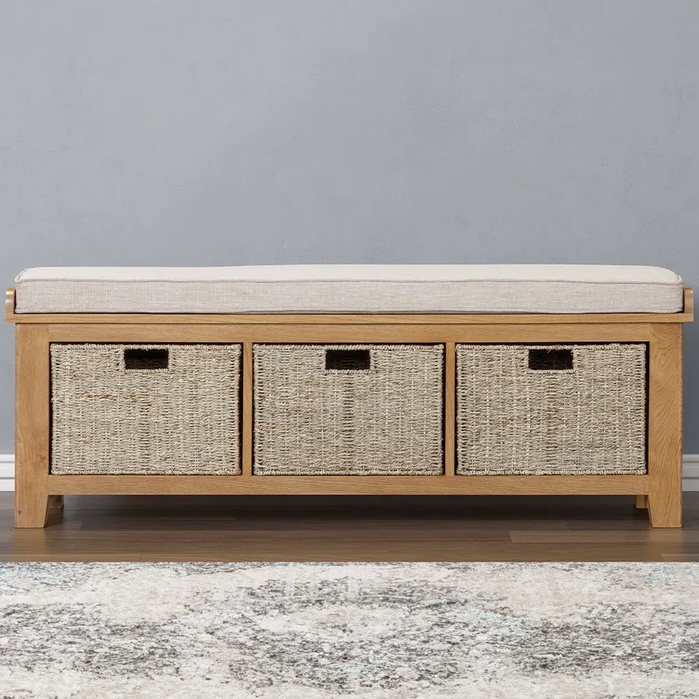 Medway Hall Bench with Baskets - Oak product