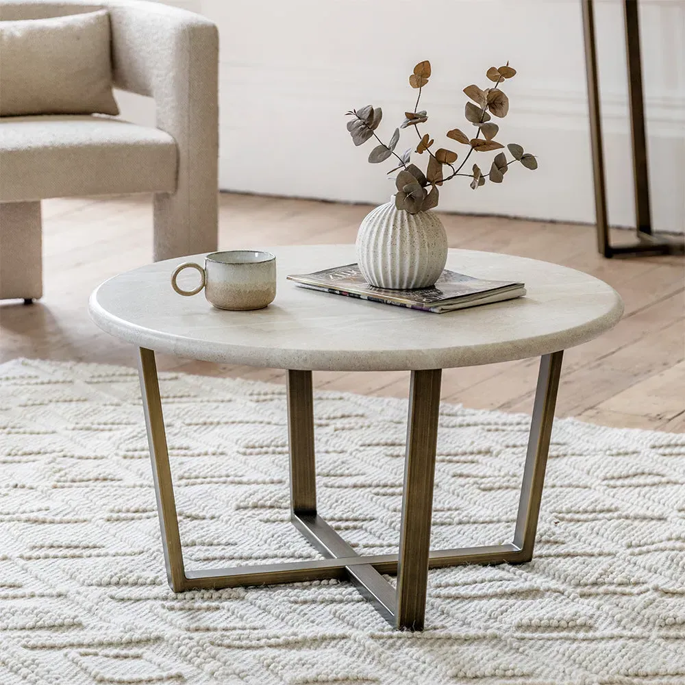Milton Round Coffee Table - Marble Effect, Gold Steel product