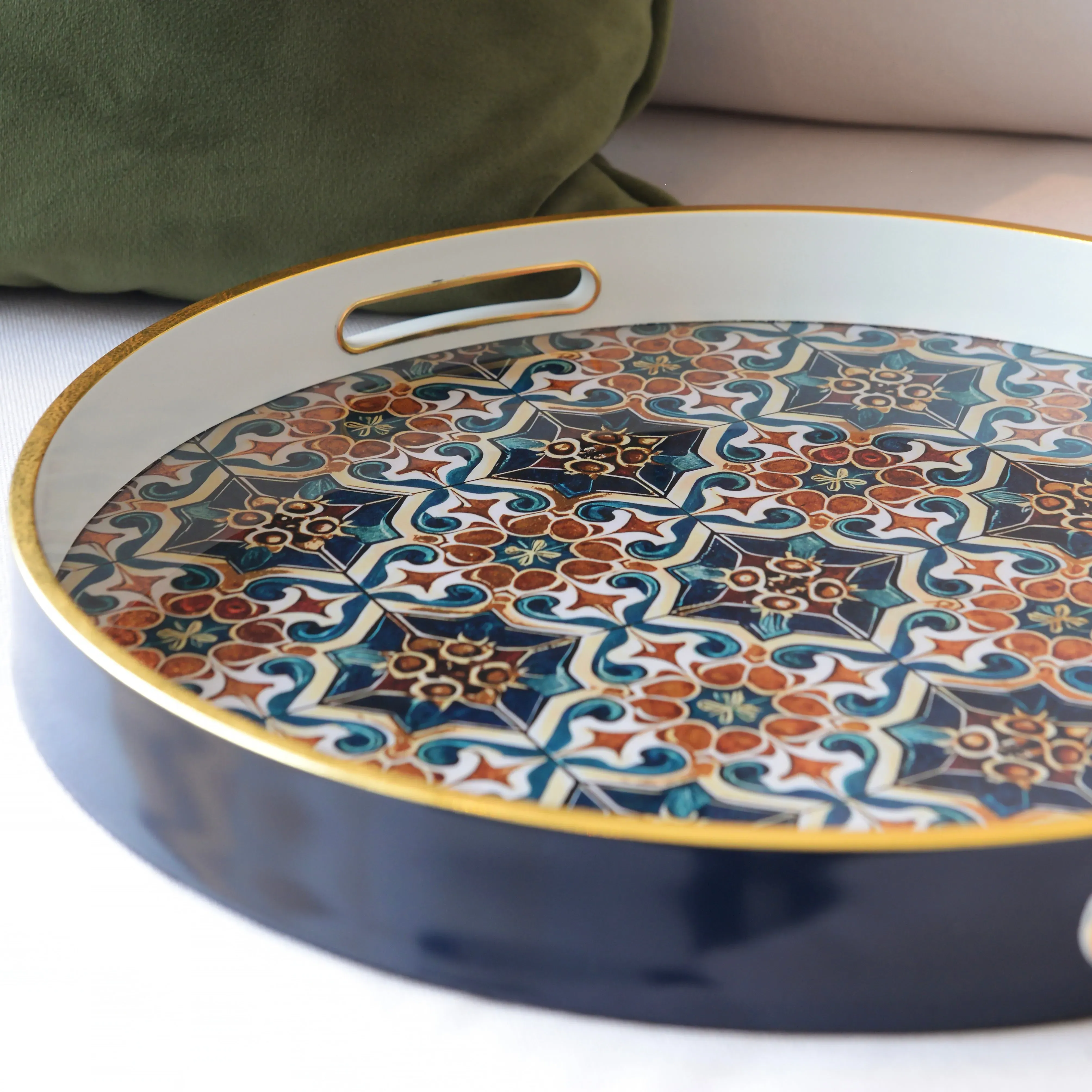 Moroccan Round Tray - Navy, Rose Gold alternate view