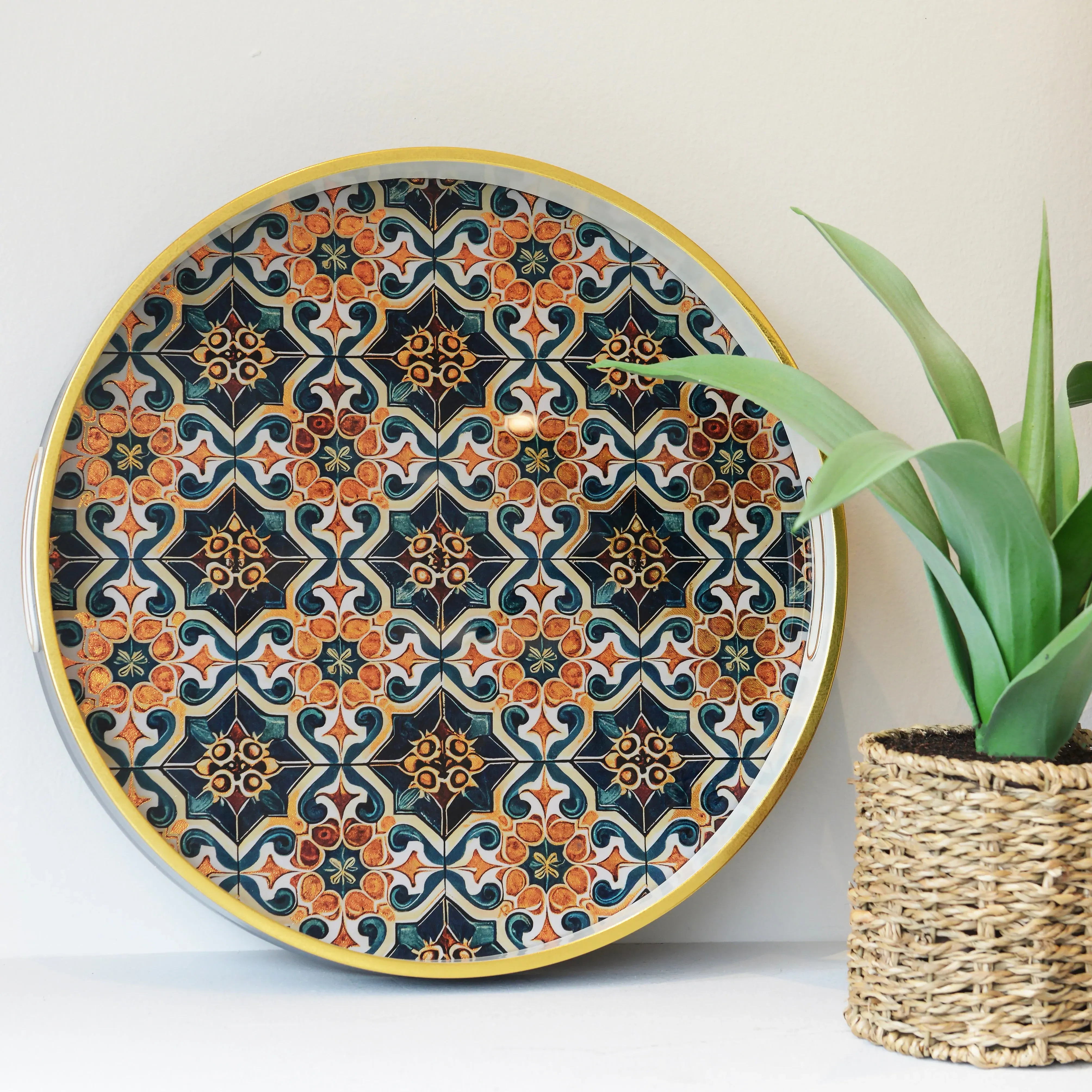Moroccan Round Tray - Navy, Rose Gold product