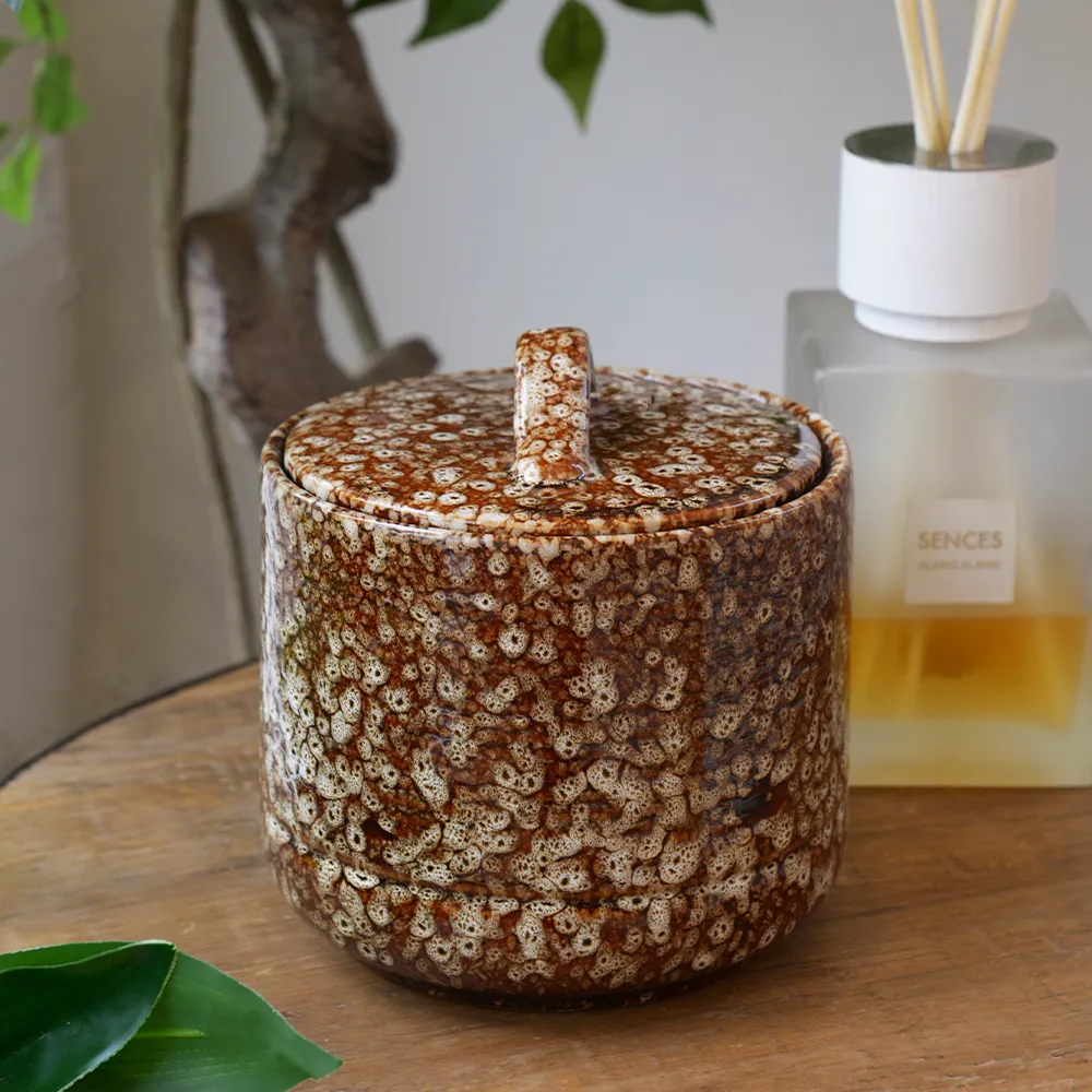 Mottled Lidded Pot - Brown, Ceramic product