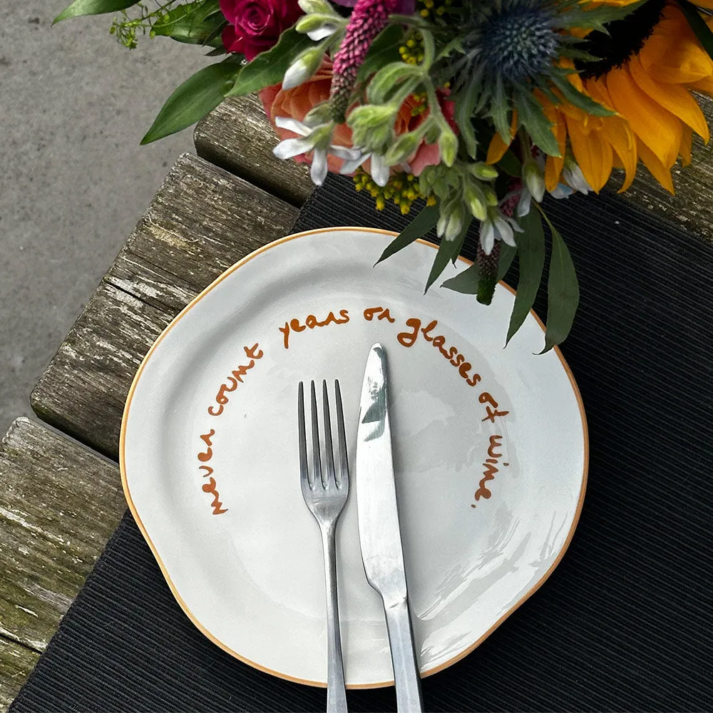 "Never Count Years or Glasses of Wine" Decorative Plate - Orange, Stoneware alternate view