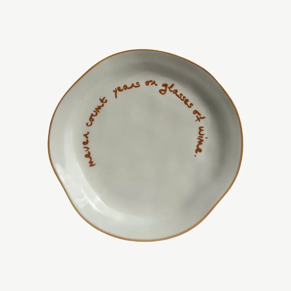 "Never Count Years or Glasses of Wine" Decorative Plate - Orange, Stoneware product