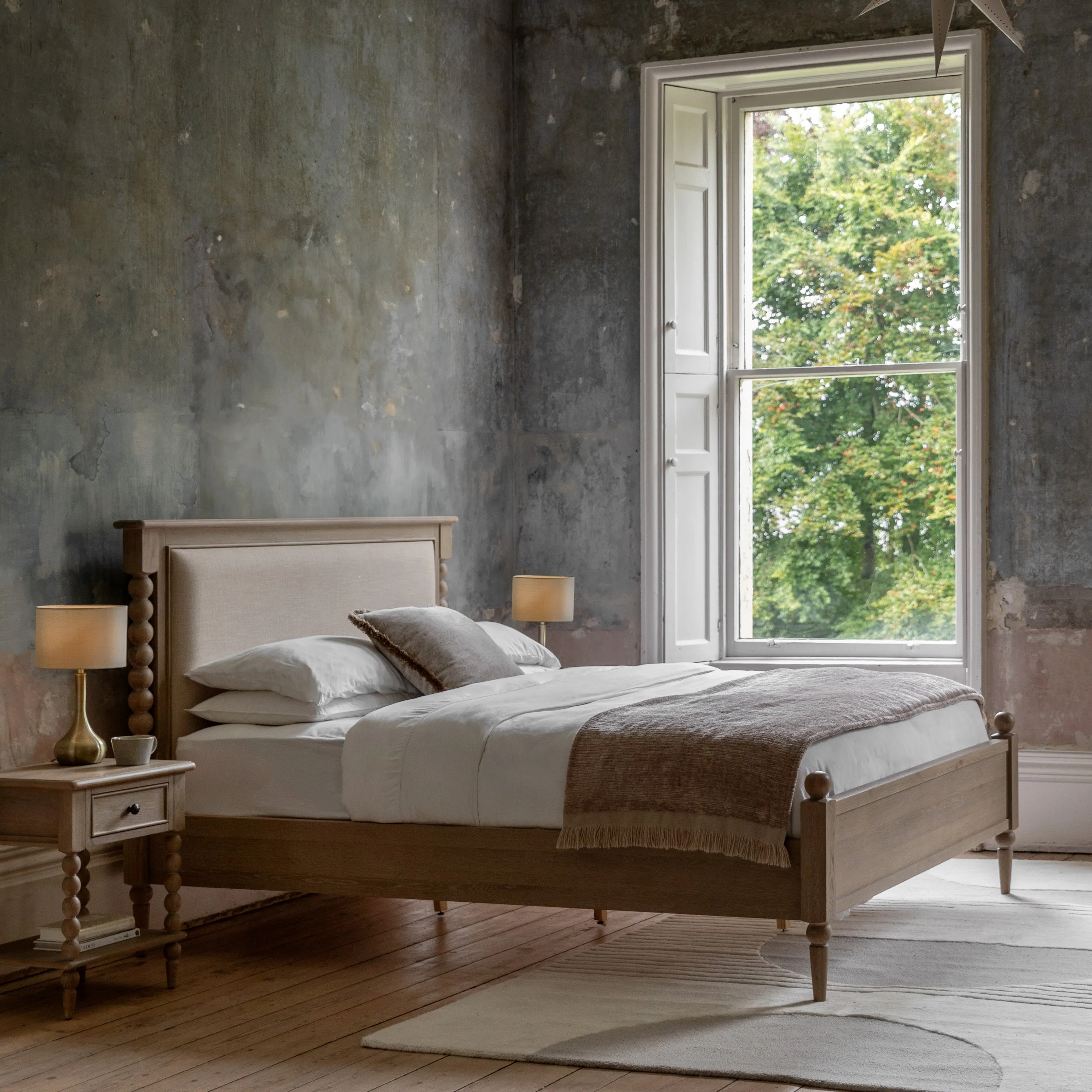 Newbury King Size Bed Frame - Lime Wash, Solid Oak product