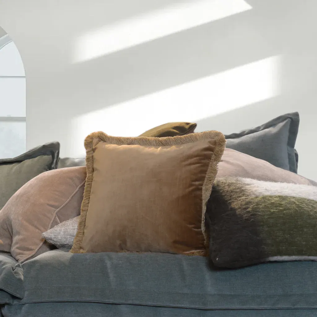 Nova Cushion with Fringed Edges - Gold, Velvet alternate view