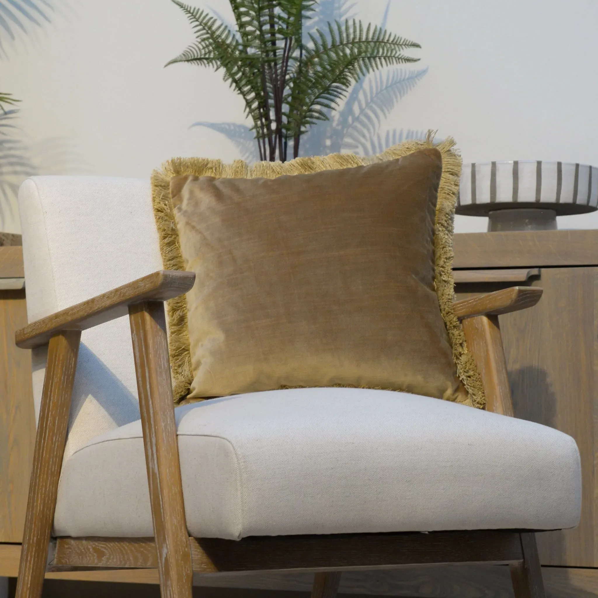 Nova Cushion with Fringed Edges - Gold, Velvet product