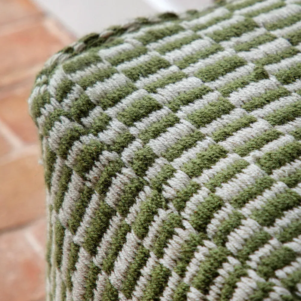 Olive Check Pouffe - Green, Woven Wool alternate view