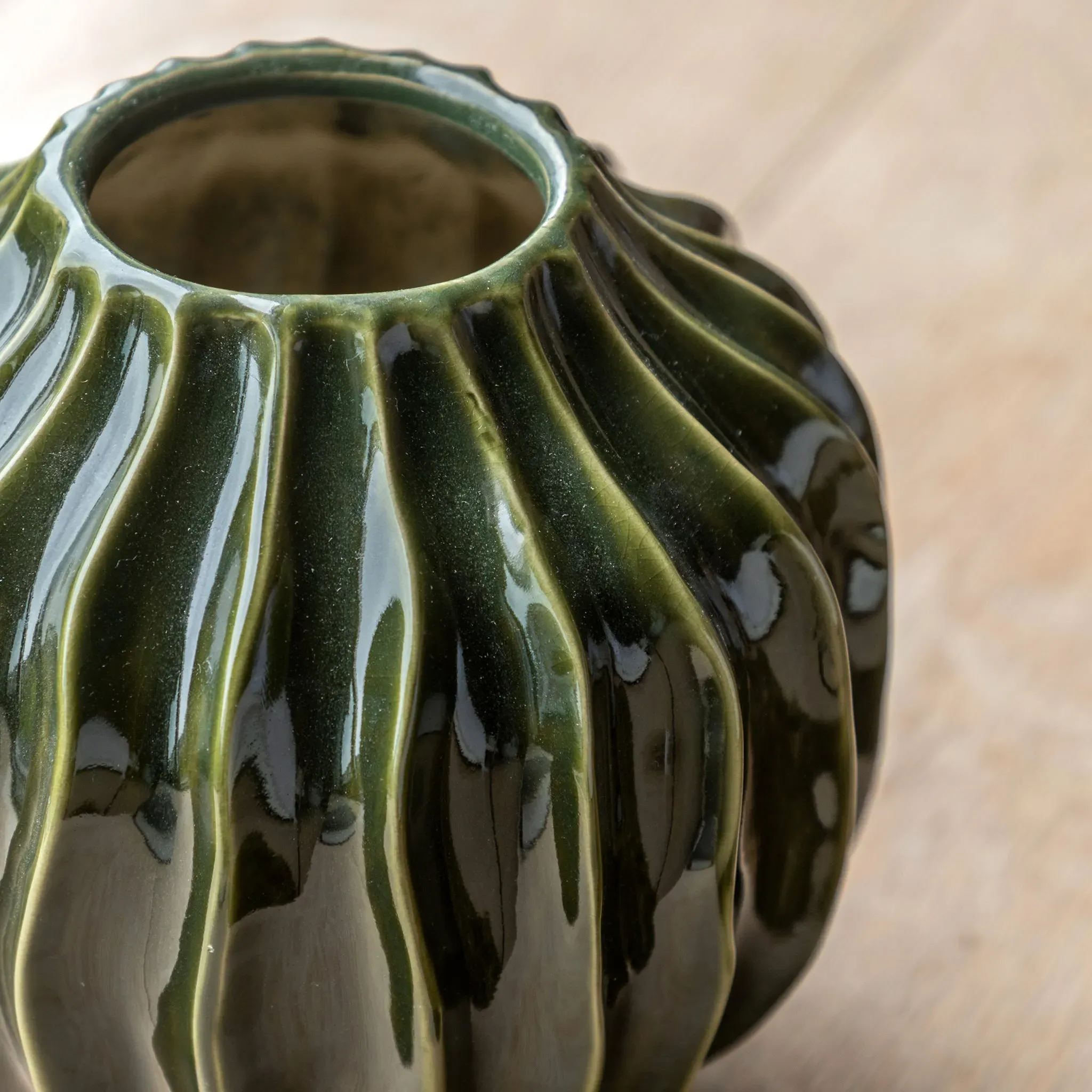 Olive Ribbed Vase Small - Olive Green, Ceramic alternate view