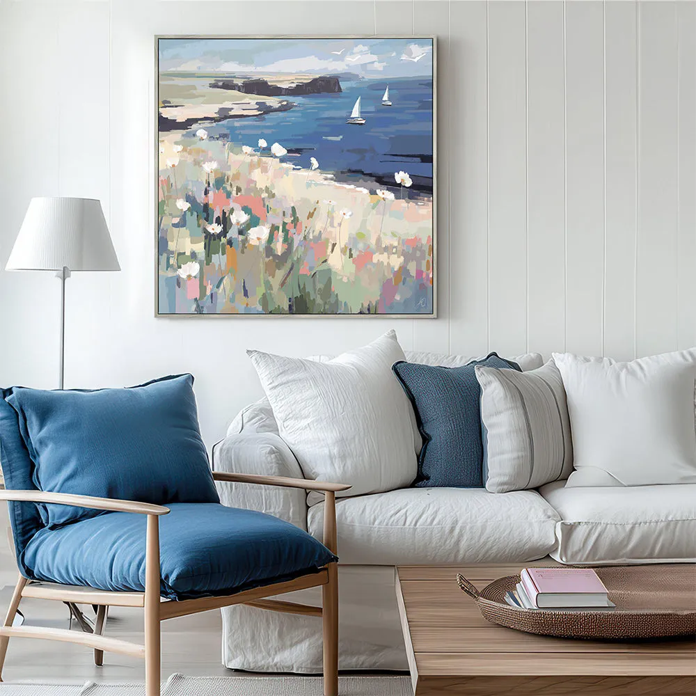 On the Breeze Framed Canvas - Blue, Grey alternate view