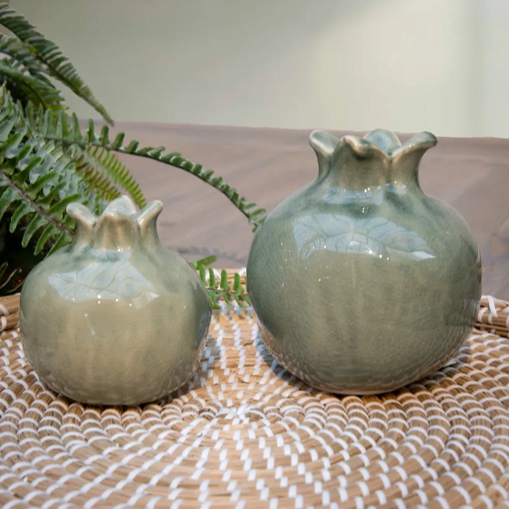 Pair of Pomegranate Ornaments - Green, Ceramic product