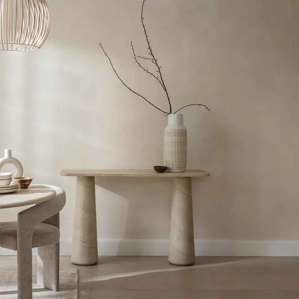 Pompeii Console Table - Cream, Faux Travertine product