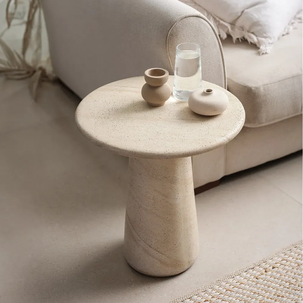 Pompeii Round Lamp Table - Cream, Travertine Stone product