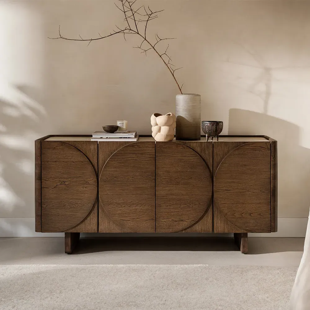Pompeii Wide Sideboard - Dark Brown, Faux Travertine product