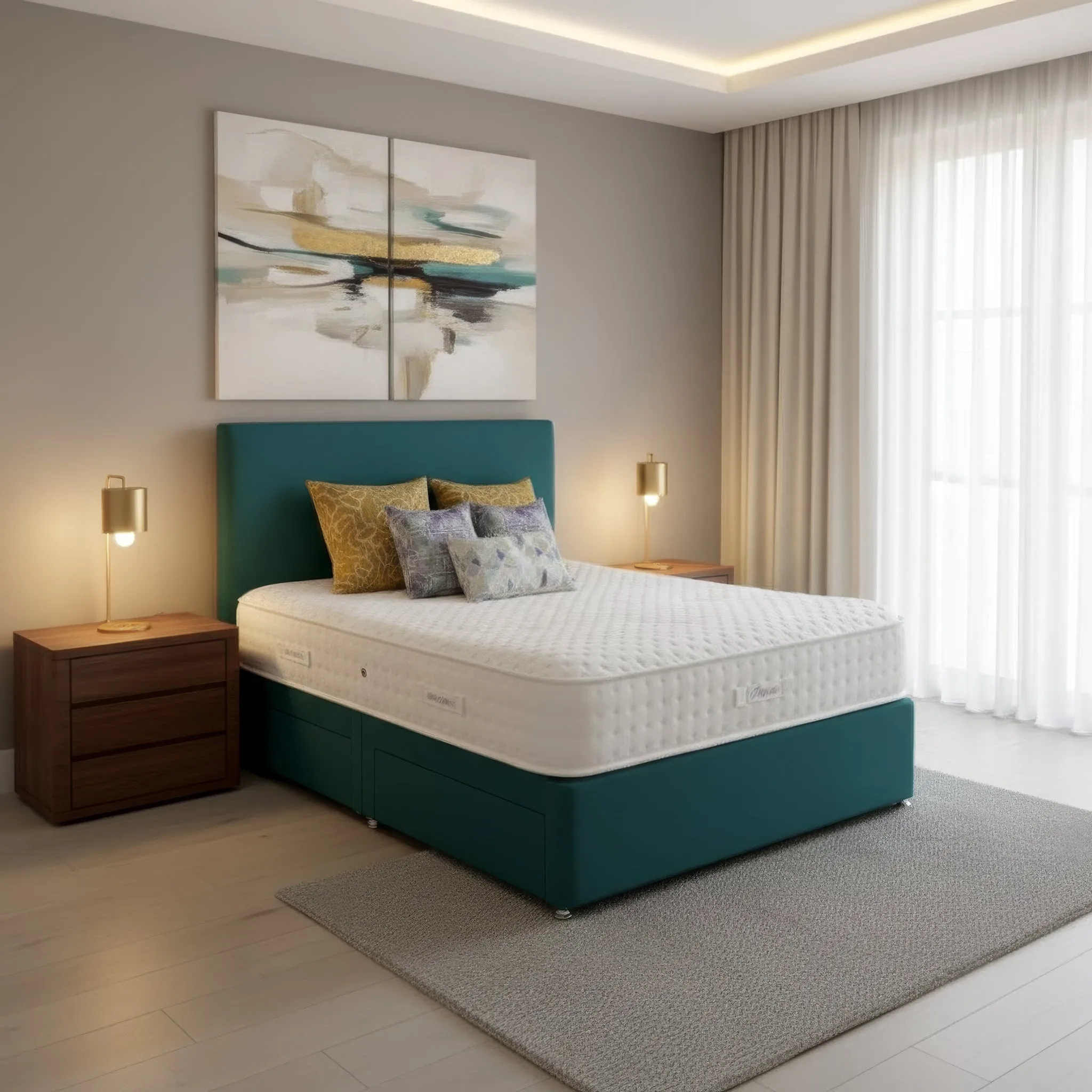 Prarie Double Bed Frame with Storage - Blue, Upholstered product