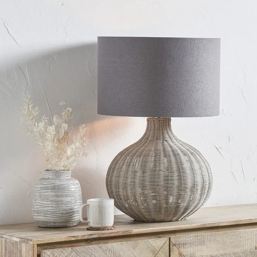 Rattan Table Lamp - Grey Wash, Linen product