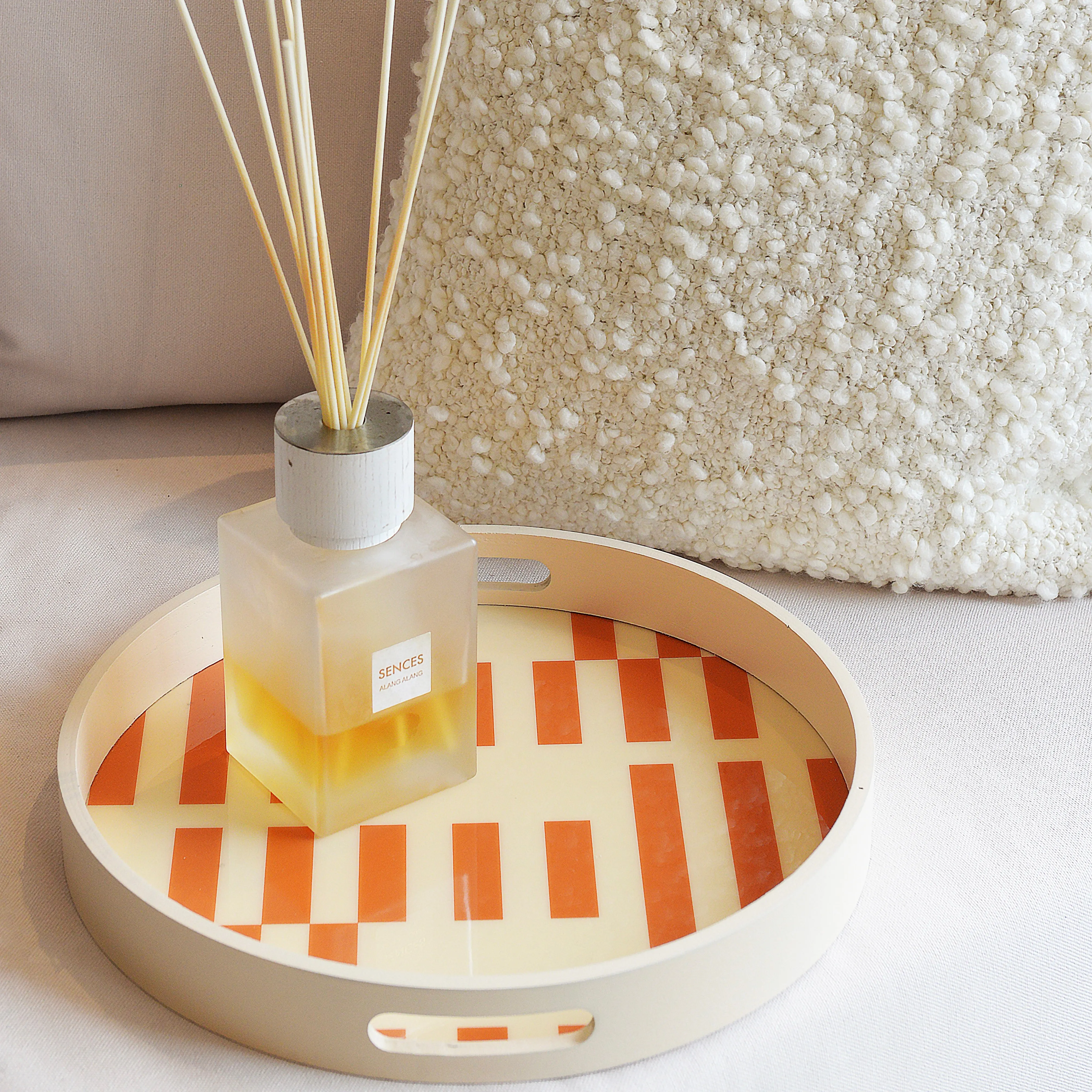 Retro Round Tray with Handles - Orange, Cream product