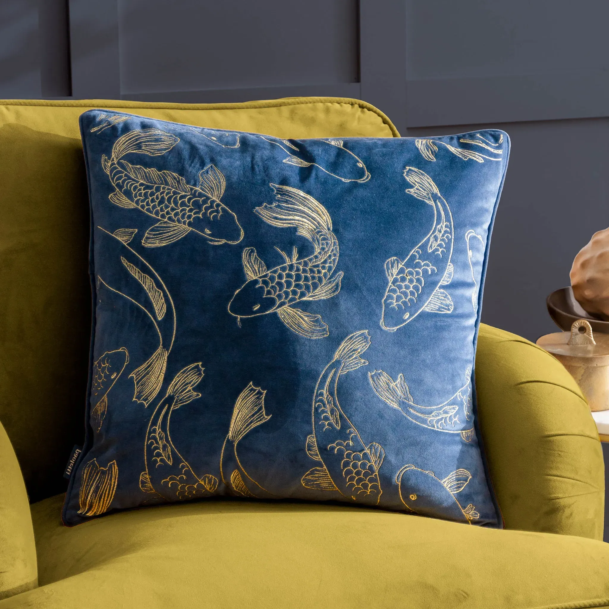 Rigel Embroidered Velvet Cushion - Gold product