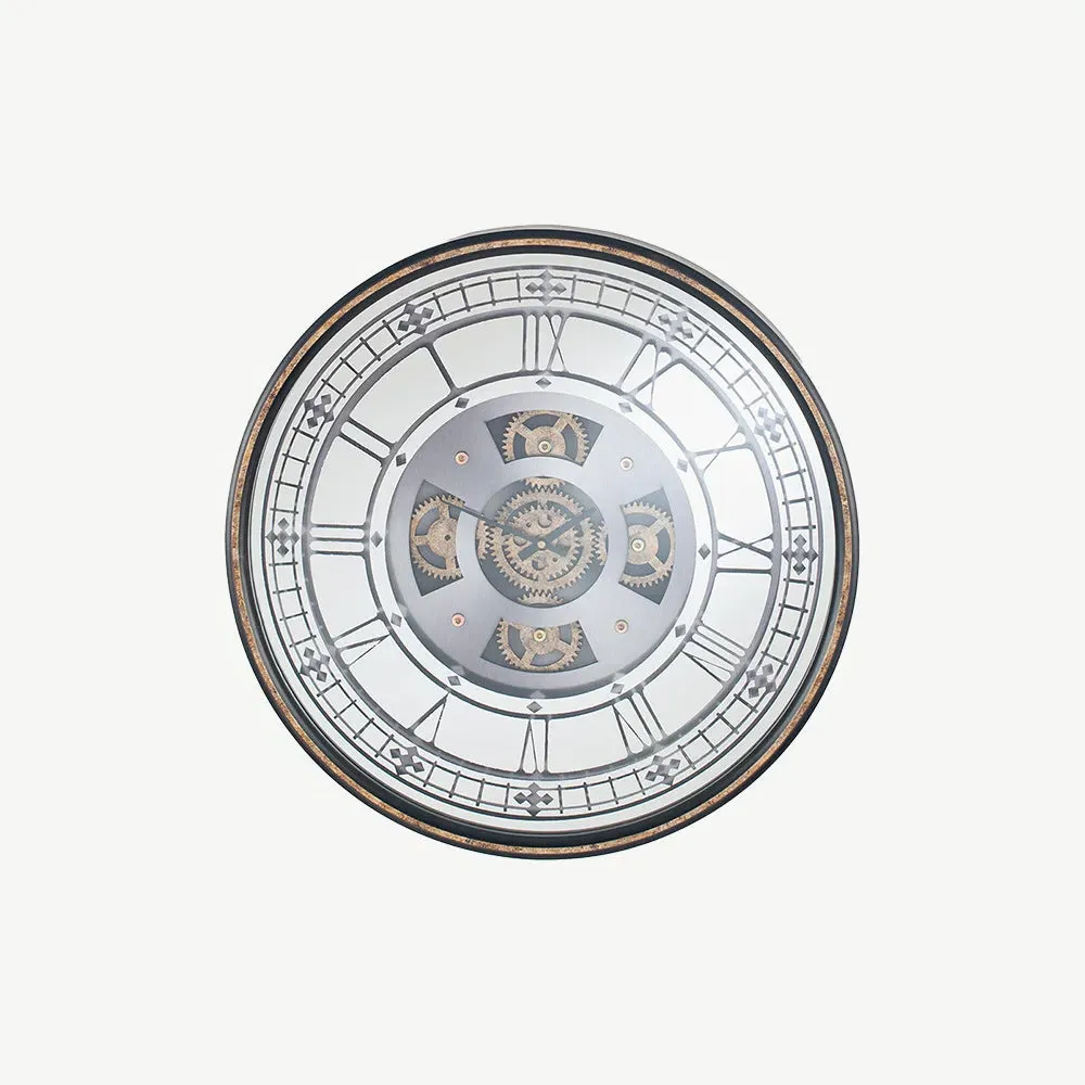 Round Working Cog Wall Clock - Antique Gold, Metal alternate view