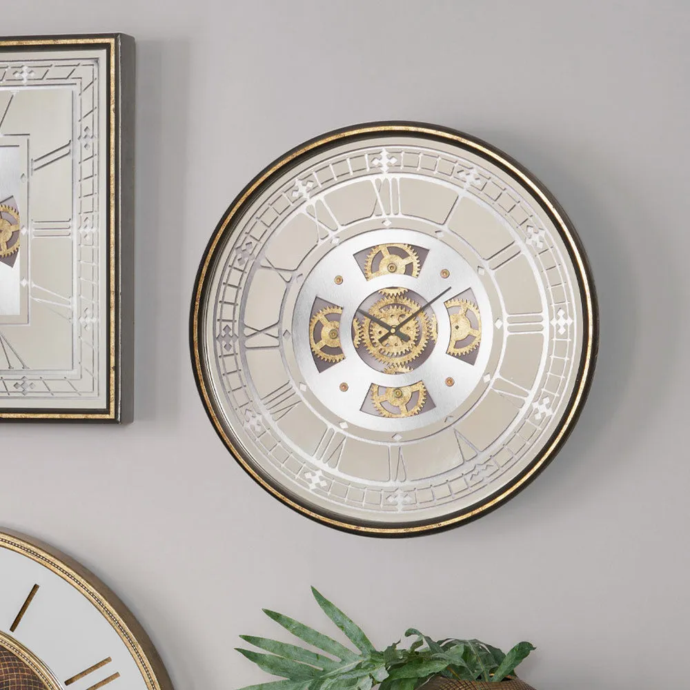 Round Working Cog Wall Clock - Antique Gold, Metal product