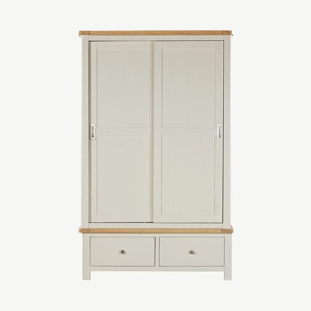 Rutland 2 Drawer Wardrobe with Sliding Doors - Off-White, Wood alternate view