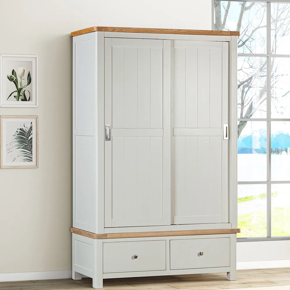 Rutland 2 Drawer Wardrobe with Sliding Doors - Off-White, Wood product