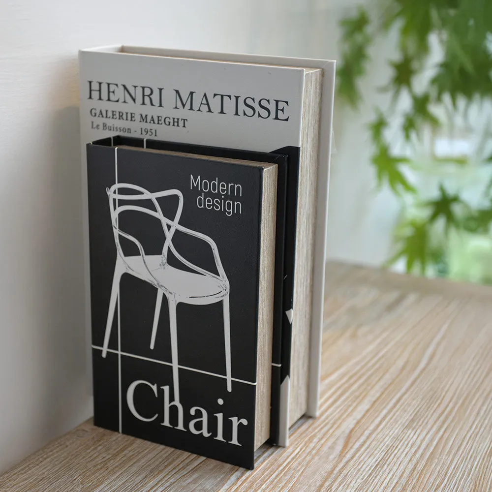 Set of 2 Book Boxes with Hidden Storage - Black & White alternate view