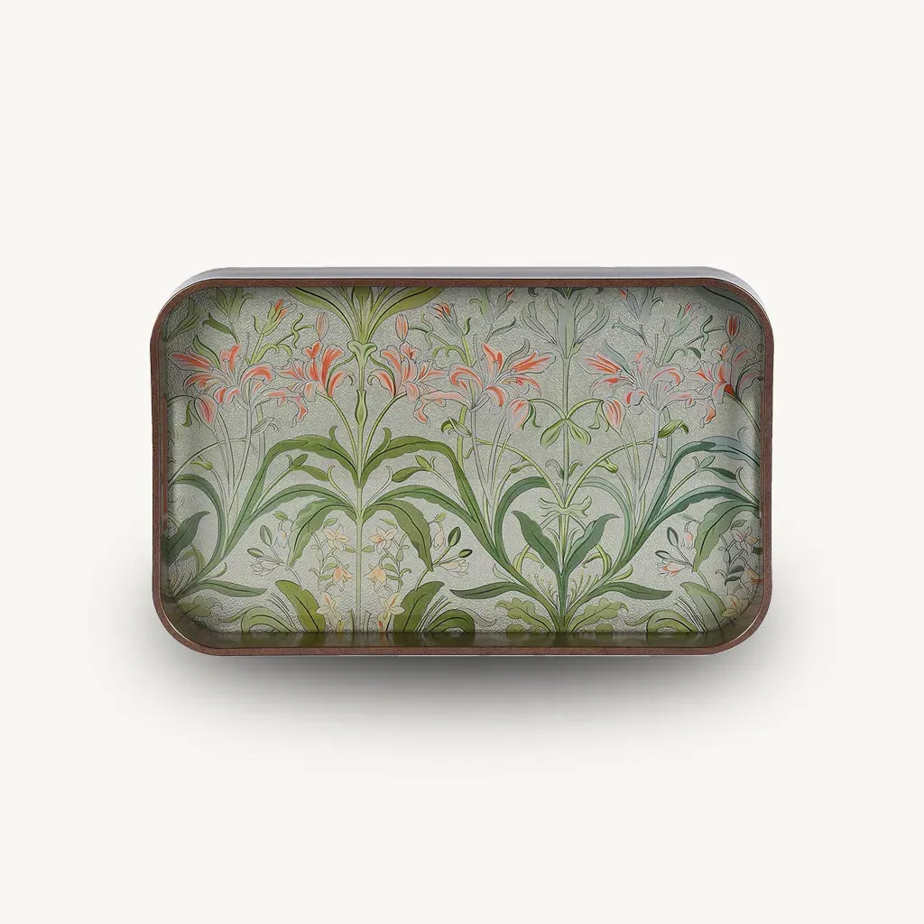 Set of 2 Lily Motif Glass Top Trays - Green alternate view