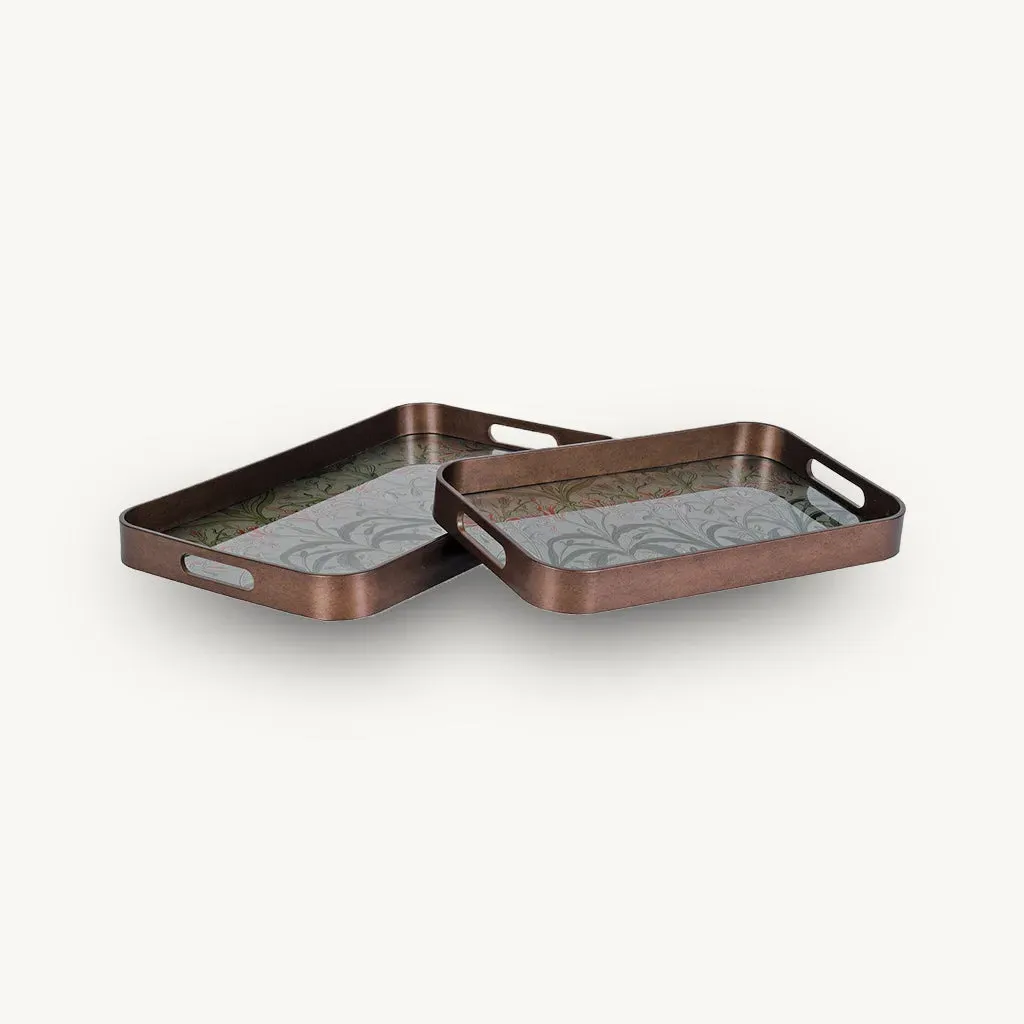 Set of 2 Lily Motif Glass Top Trays - Green product