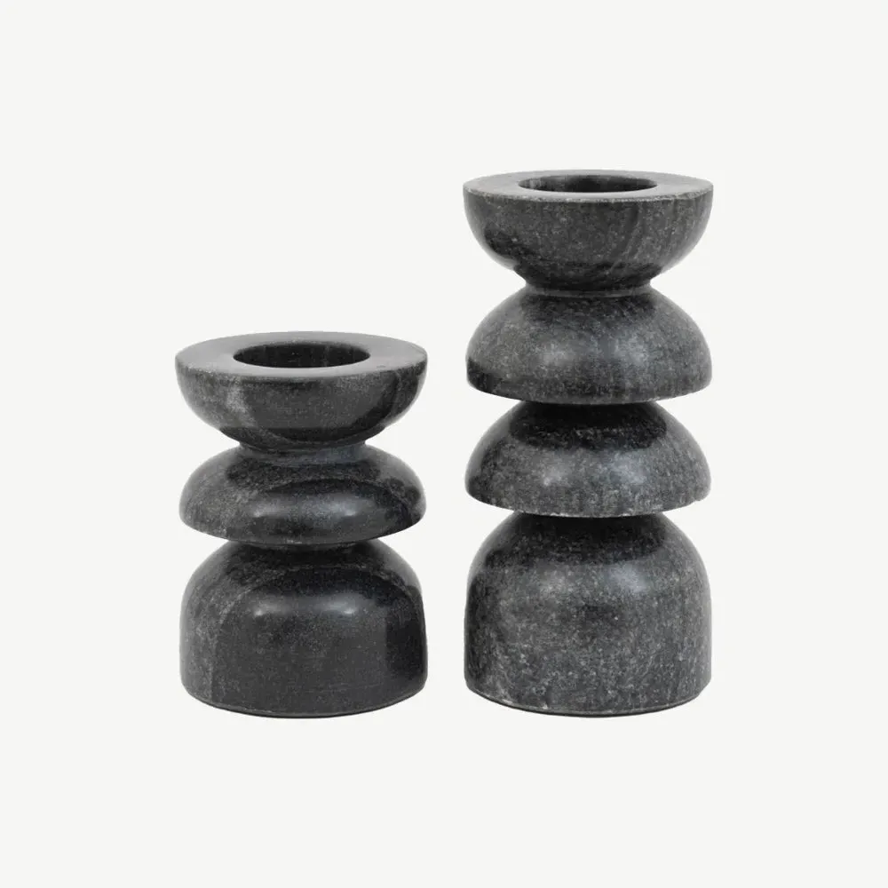 Set of 2 Marble Candlesticks - Grey alternate view