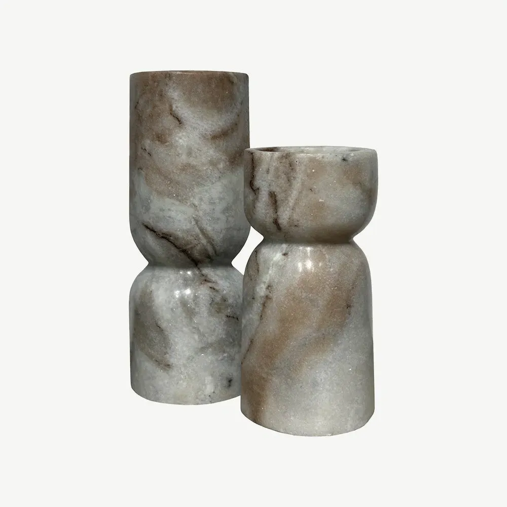 Set of 2 Sculpted Candlesticks - Beige, Marble product
