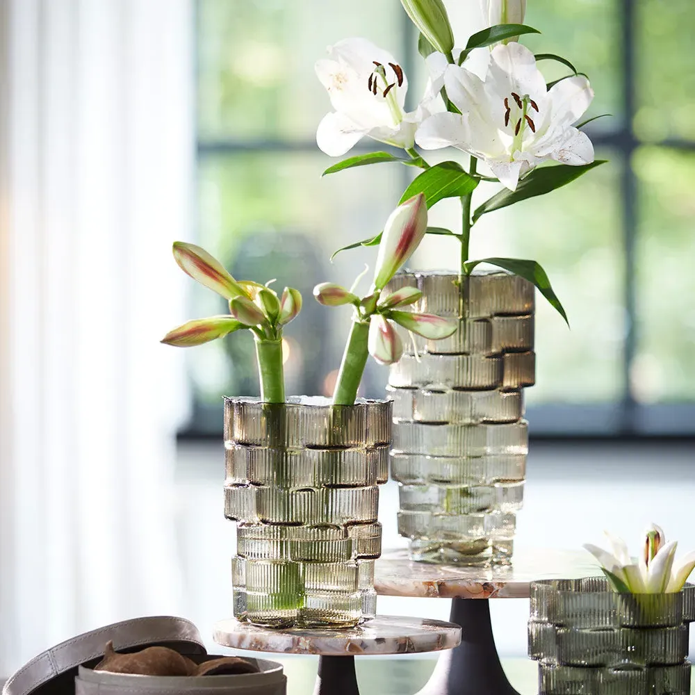 Smoked Glass Ribbed Round Vase - Grey, Glass alternate view