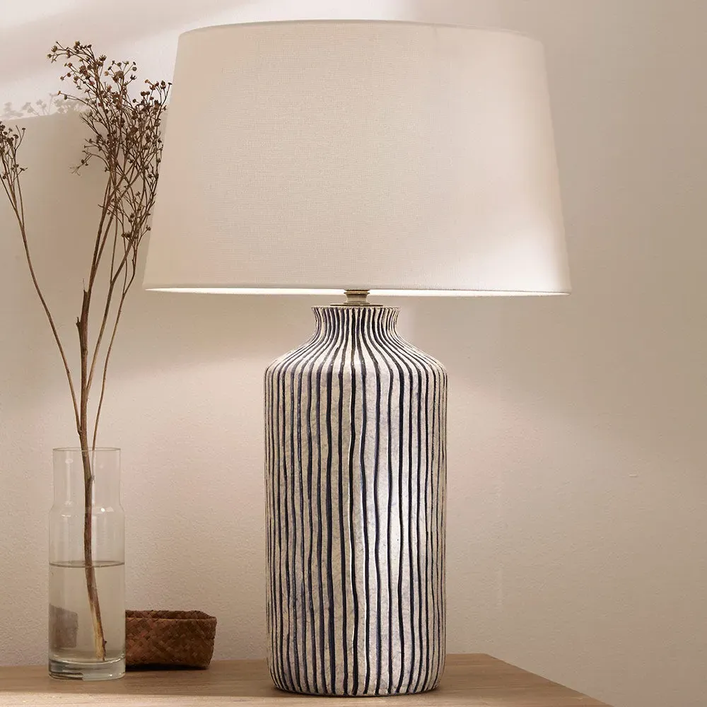 Striped Stoneware Table Lamp - Blue, White product