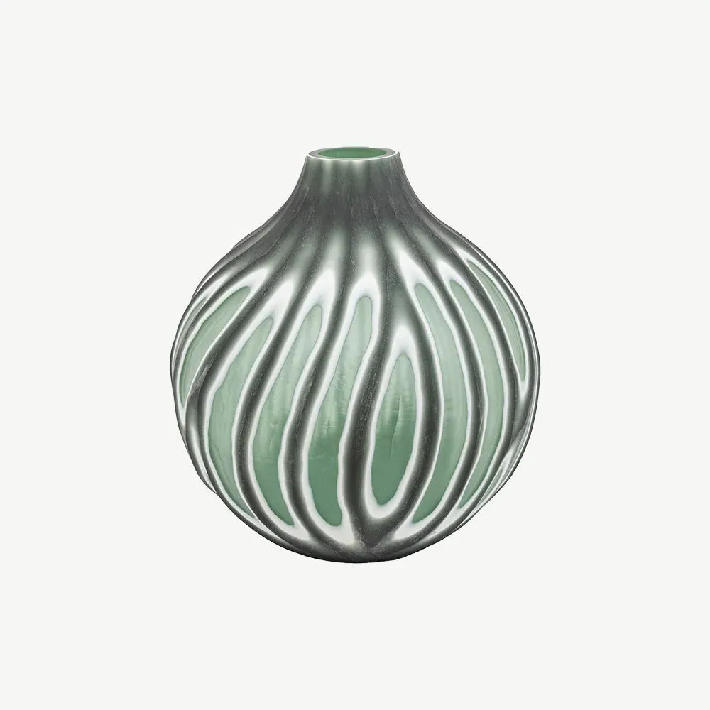 Swirl Hand Carved Small Glass Vase - Sage Green product
