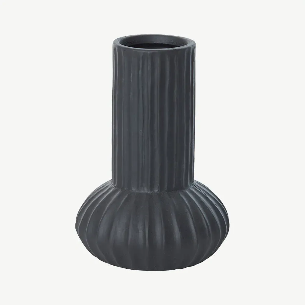 Tall Vase with Ribbed Detail - Black, Ceramic product