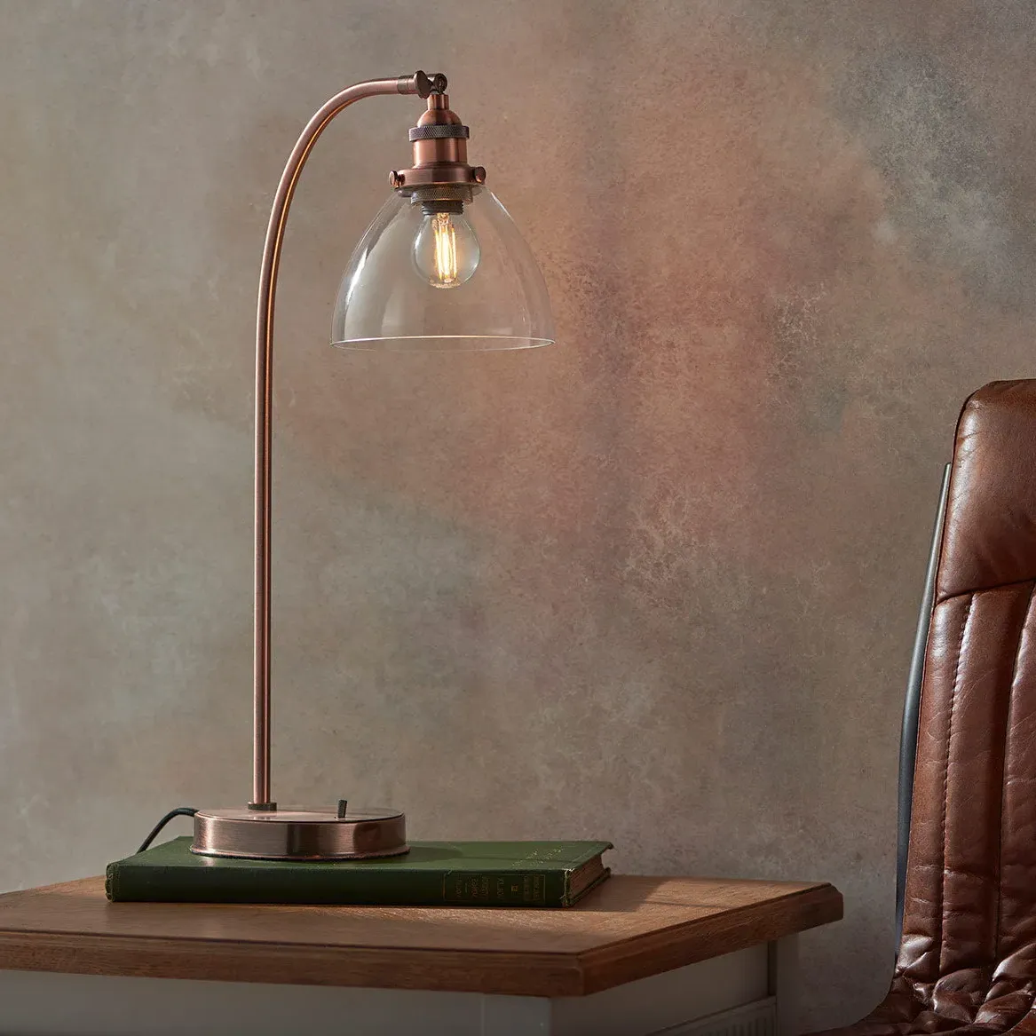 Tatton Adjustable Table Lamp - Aged Copper, Glass product