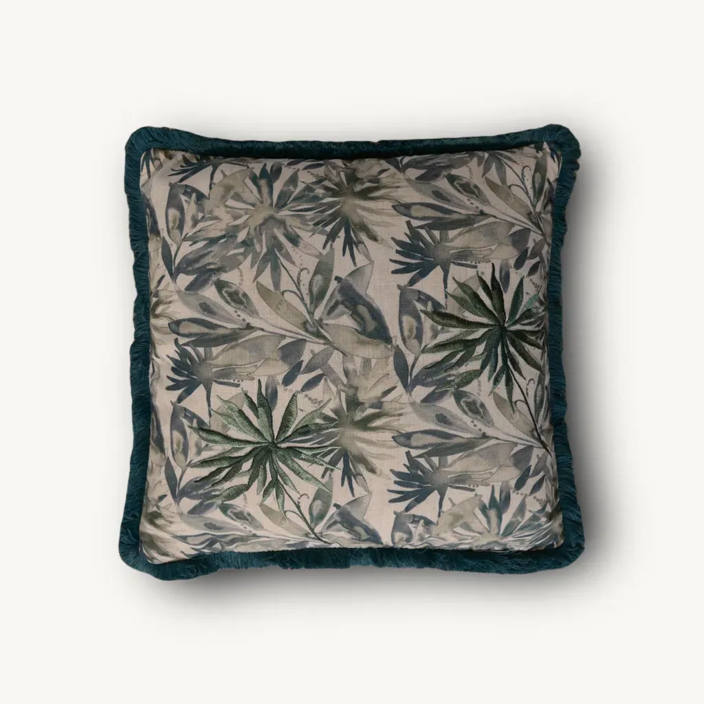 Teal Floral Cushion with Luxury Trim product