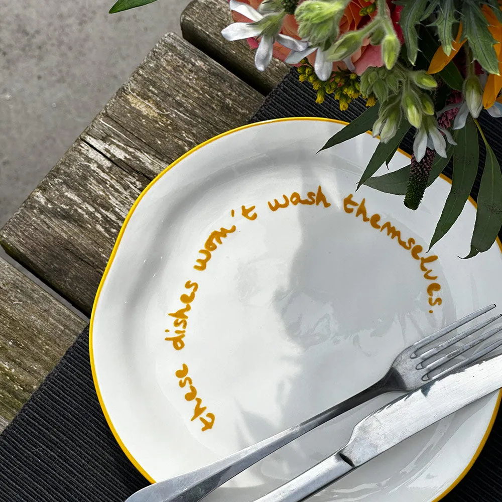 "These Dishes Won't Wash Themselves" Decorative Plate - Yellow alternate view