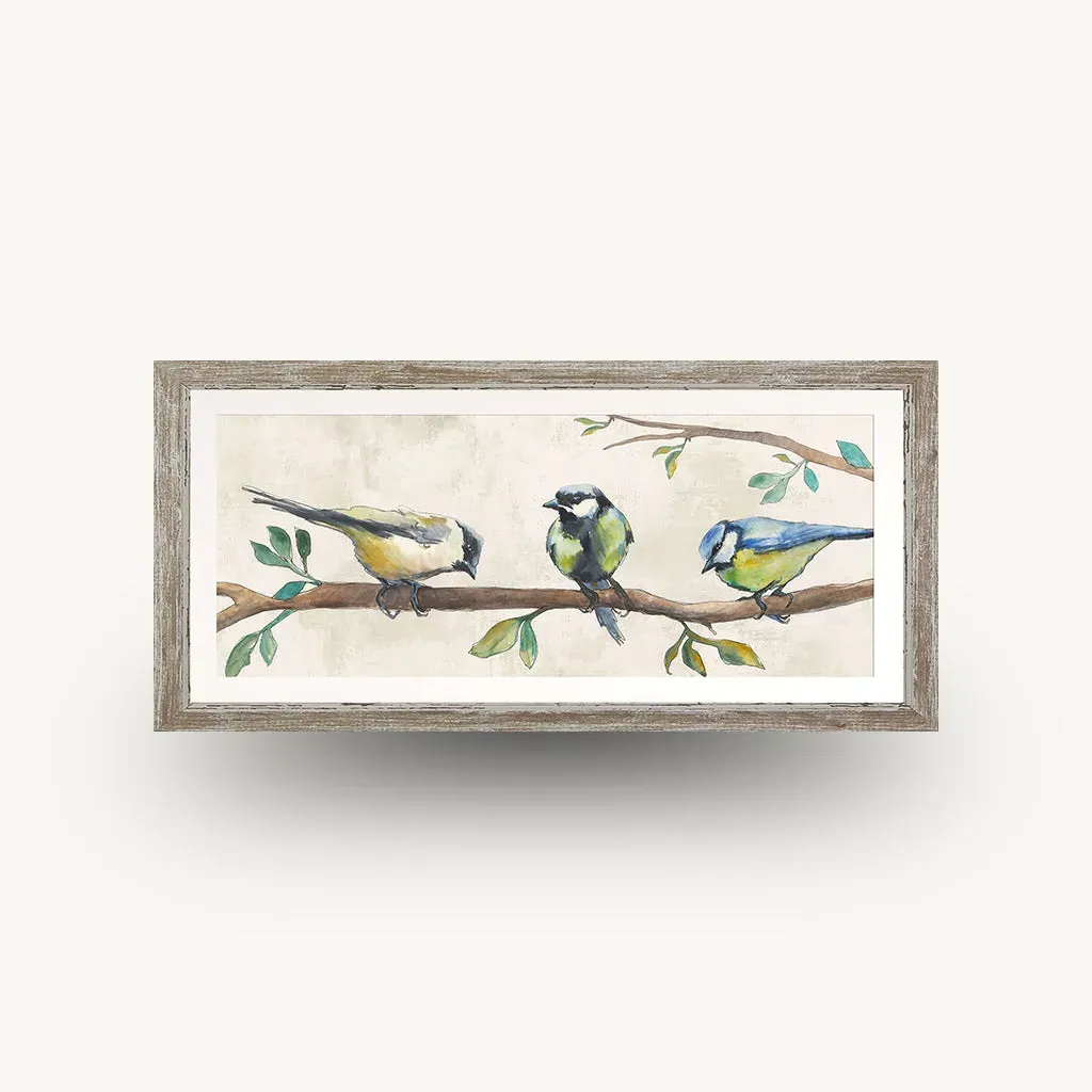 Three Songbirds Framed Wall Art - Green, Walnut alternate view