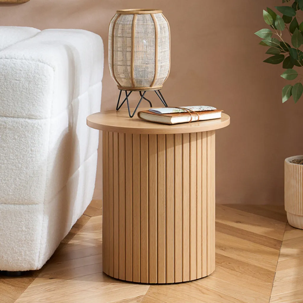 Tiffany Fluted Round Side Table - Oak, Wood product